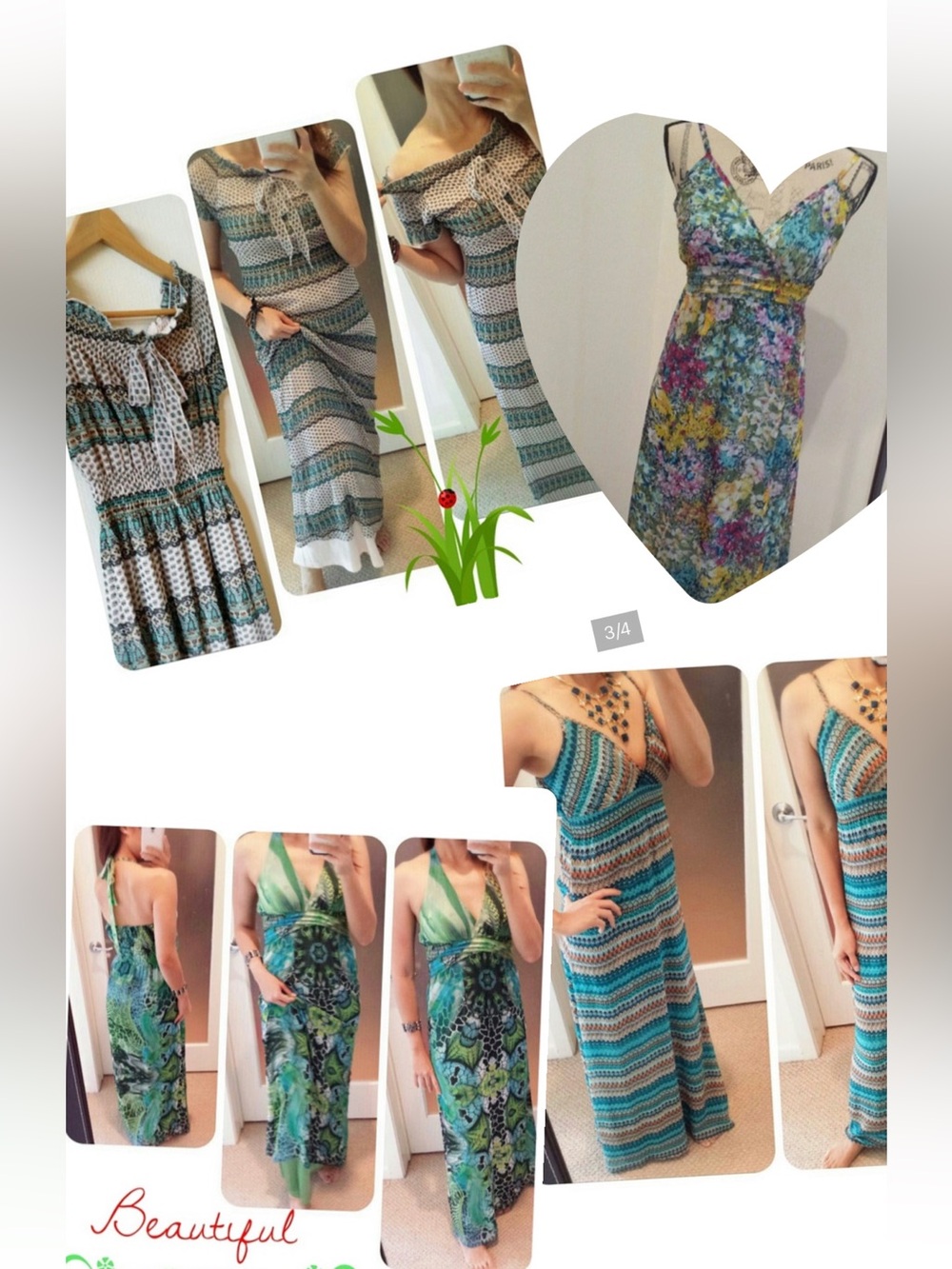 4 Piece of Women’s Teal & Blue Patterned Maxi Dress - Stylish Summer Dress